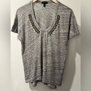 J. Crew V-Neck Embellished Gray Women's Top size M